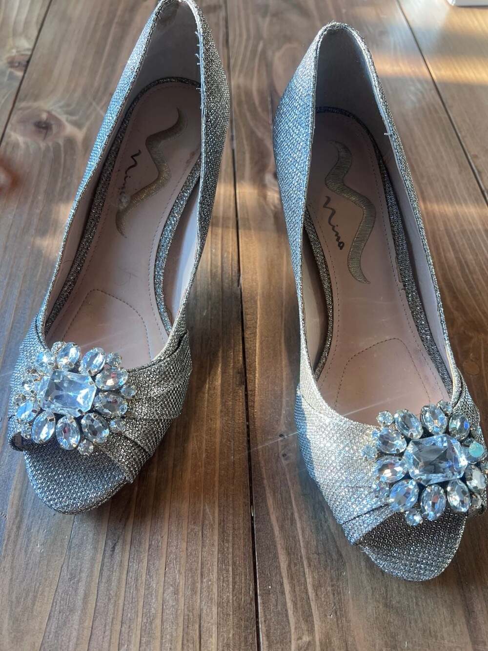 Nina Glitter Peep Toe Platform Heels with Crystal Brooch 8